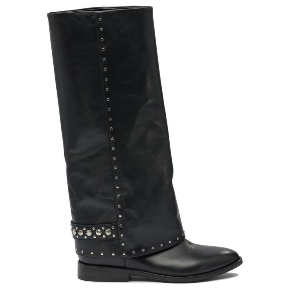 STRATEGIA Women's Studded Leather Tall Boots Women BLACK